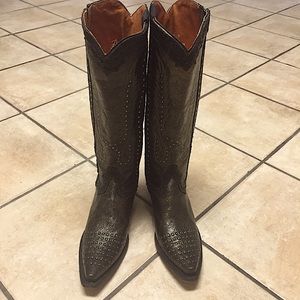 Brown-Bronze Embellished Dan Post Cowboy Boots